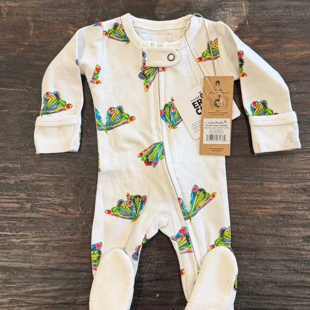 L'ovedbaby White Footed One-Piece Butterfly organic